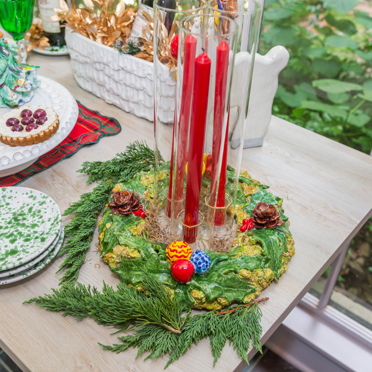 Holly Wreath: Pinecones & Bells