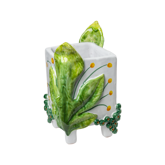 Garden Party Cachepot with Green Leaves