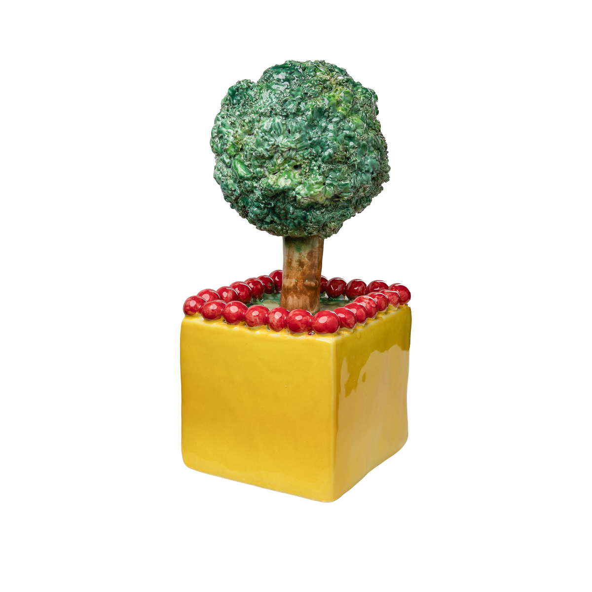 Ceramic Green Tree Topiary in Yellow Pot