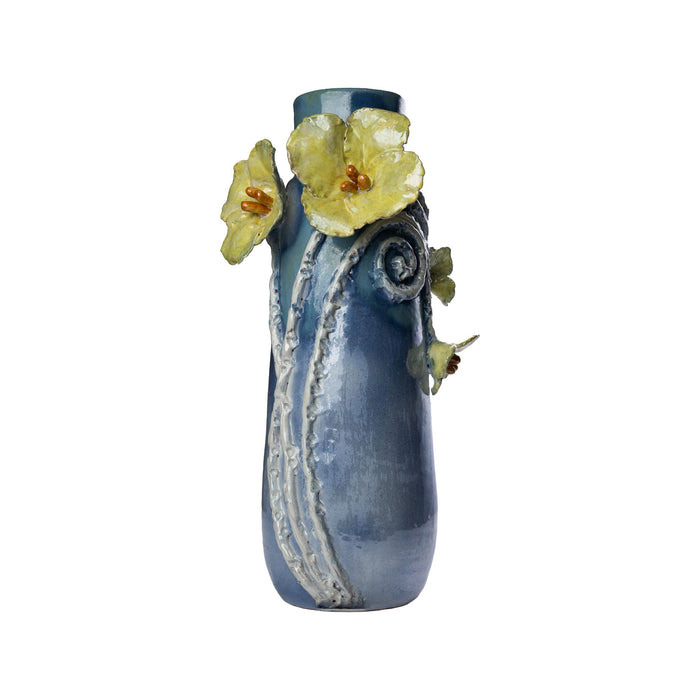 Large Periwinkle Blue Vase With Yellow and White Flowers