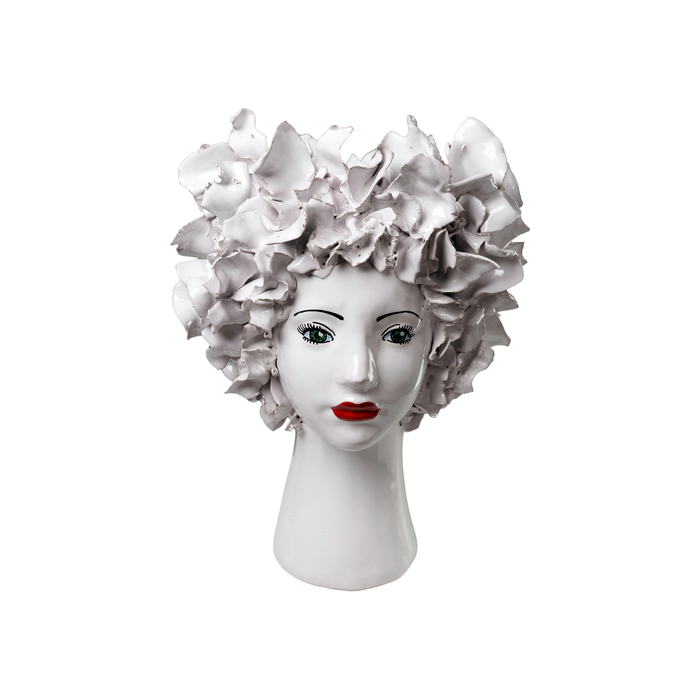 Ceramic Head Vase, White Flowers