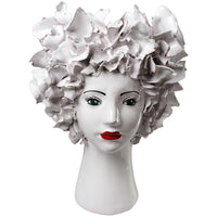 Ceramic Head Vase, White Flowers