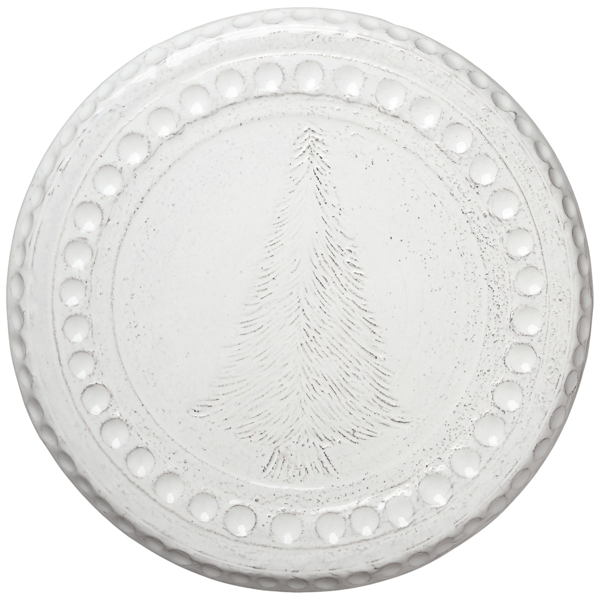 Cake plate, White w/etched Tree