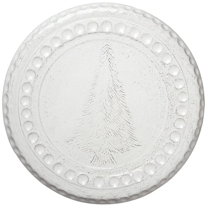 Cake plate, White w/etched Tree