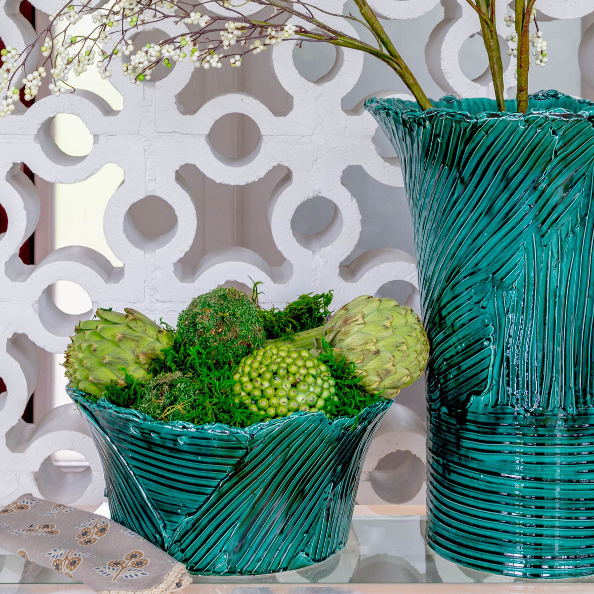 Textured Vase, Medium, Emerald Green