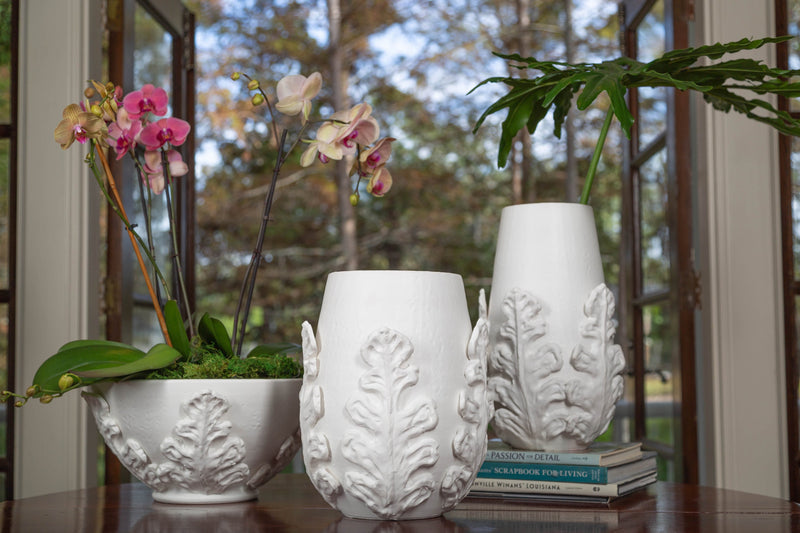 Greco Tall Vase, White Leaves