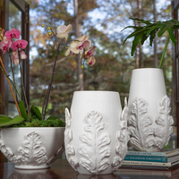 Greco Short Vase, White Leaves