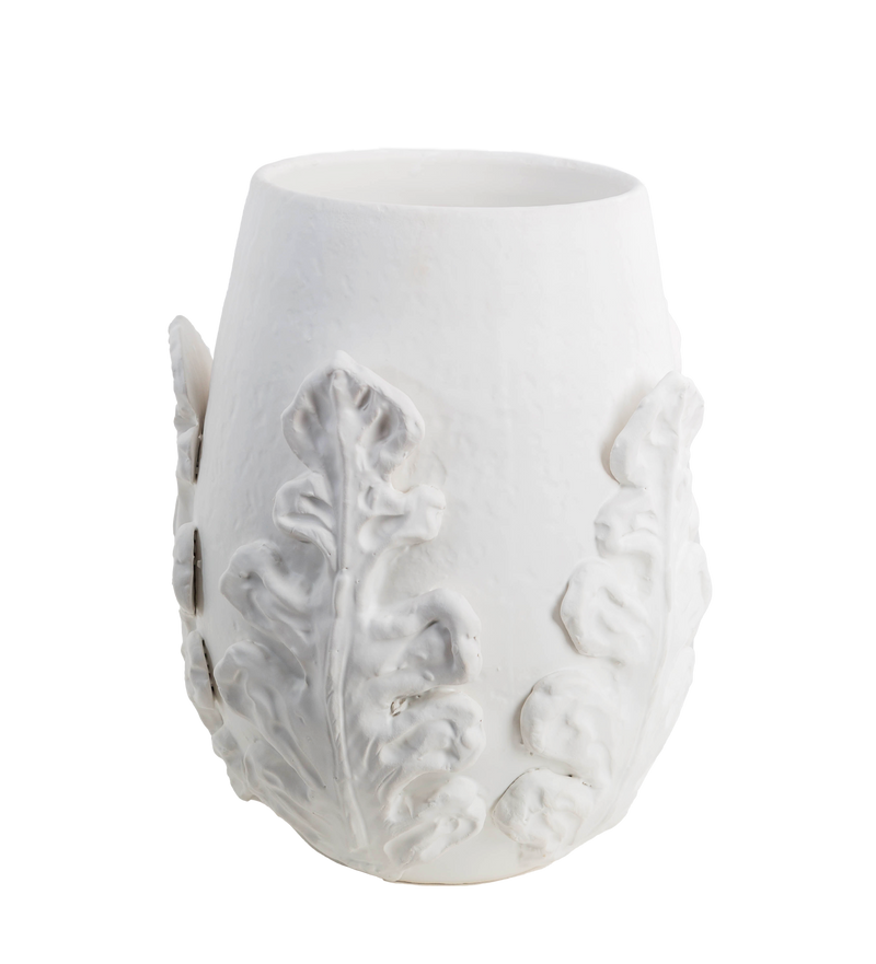 Greco Short Vase, White Leaves