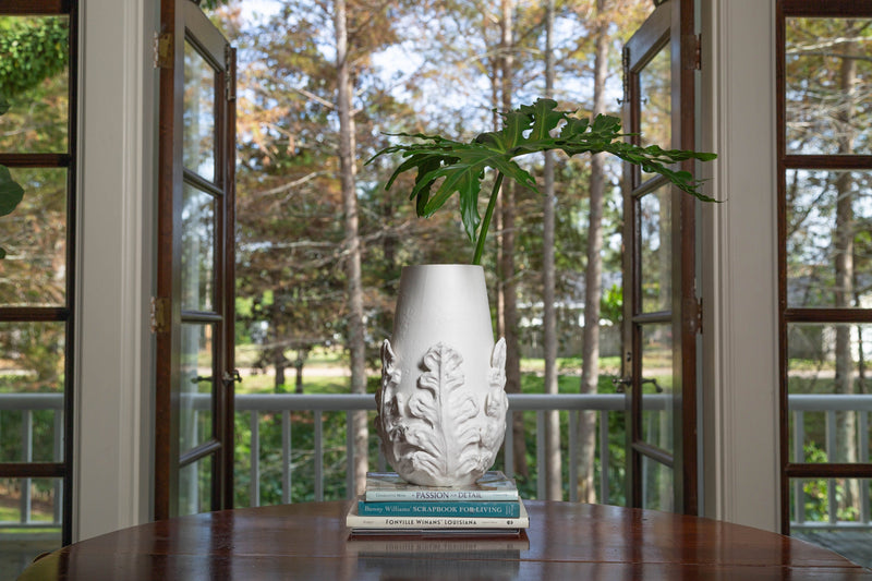 Greco Tall Vase, White Leaves