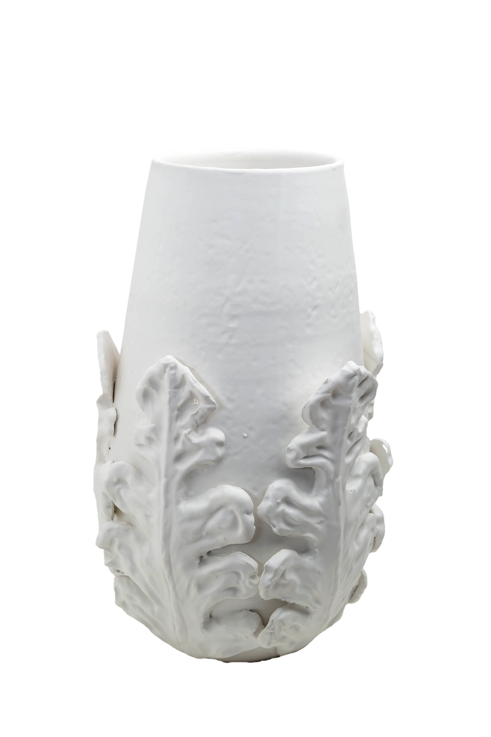 Greco Tall Vase, White Leaves