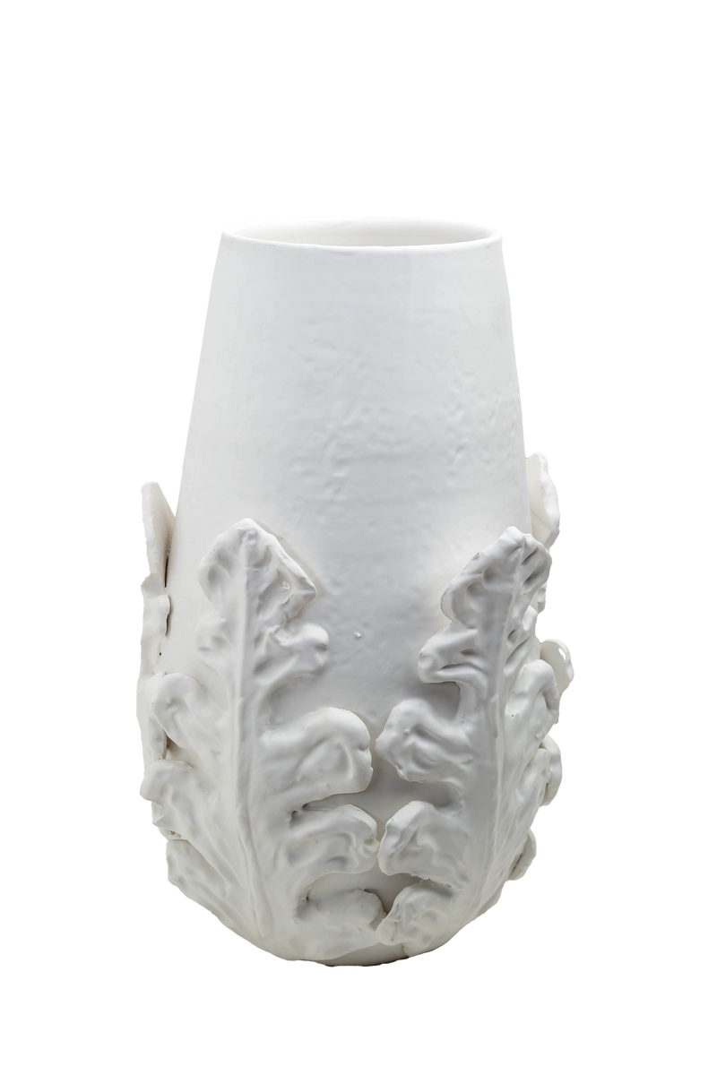 Greco Short Vase, White Leaves