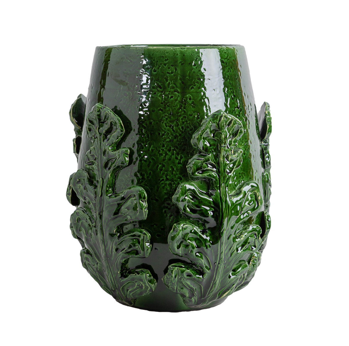 Greco Short Vase, Green Leaves