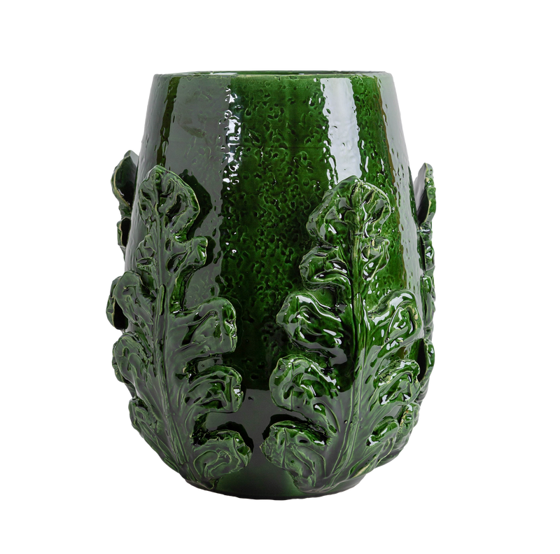Greco Short Vase, Green Leaves