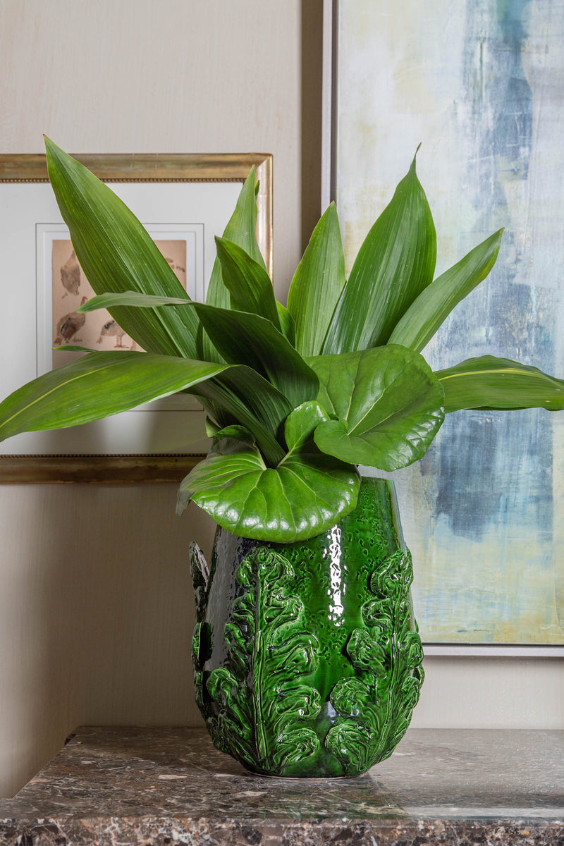 Greco Short Vase, Green Leaves