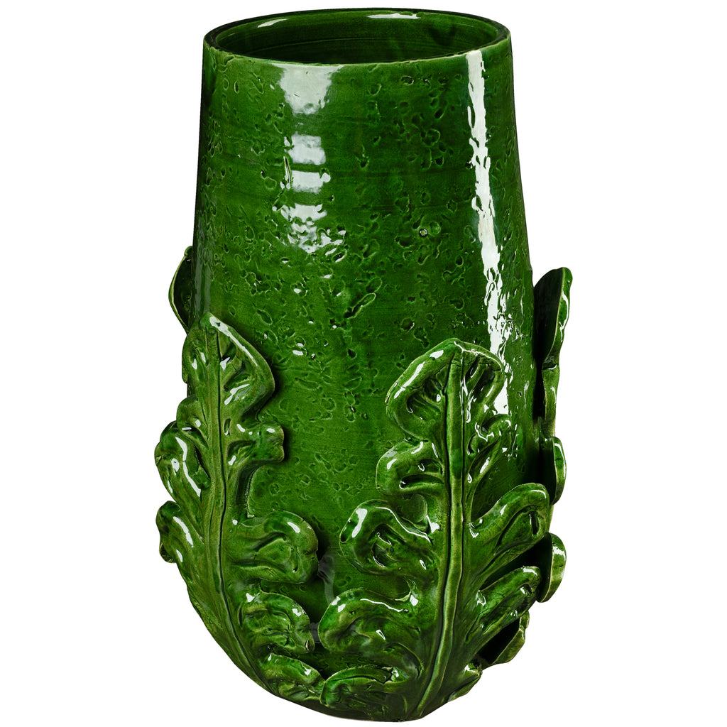 Greco Tall Vase, Green Leaves