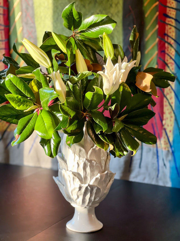 Foliage Footed Vase, White