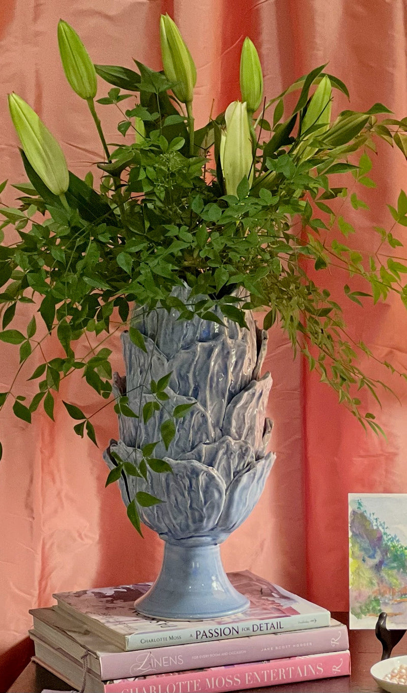 Foliage Footed Vase, Periwinkle