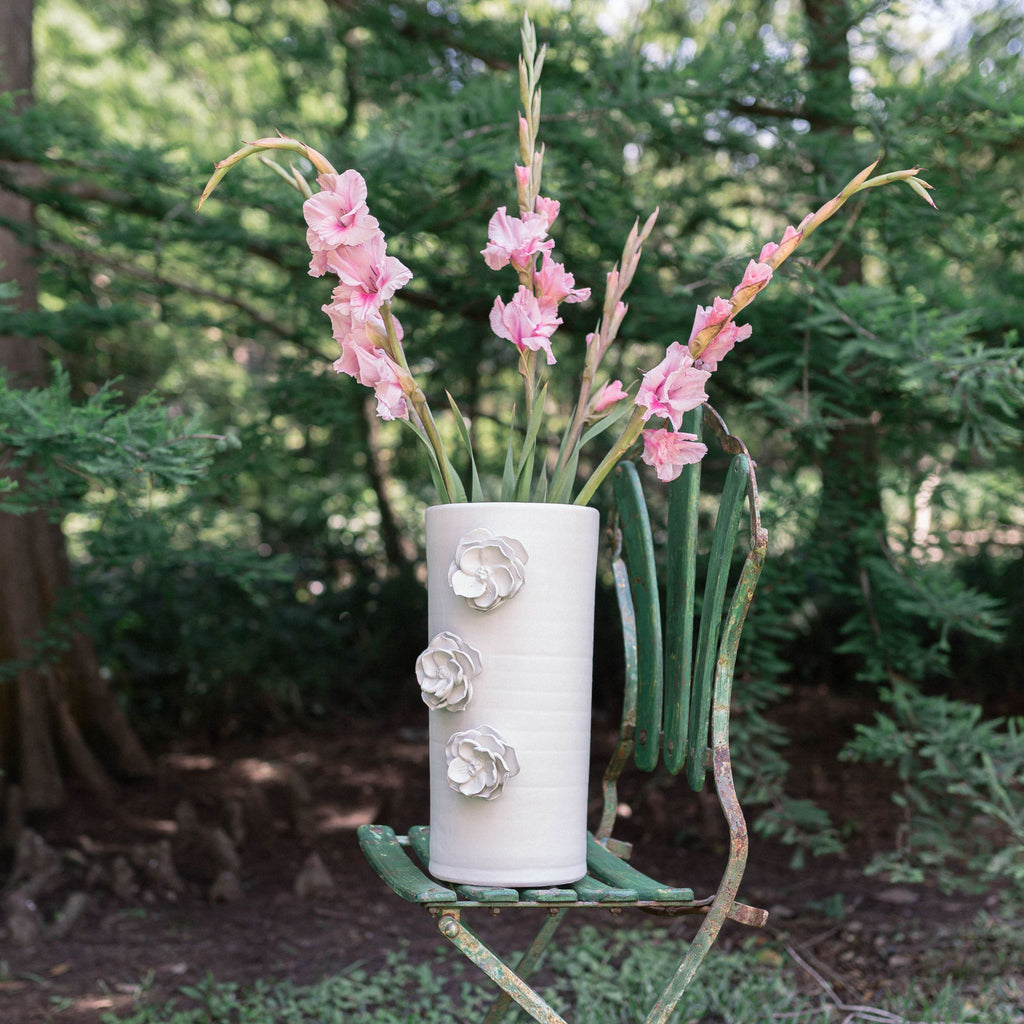 Catalina Vase, Applied Flowers, Matte White