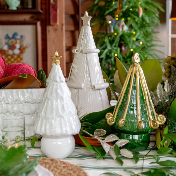 Green Christmas Tree with Gold Curl Accents