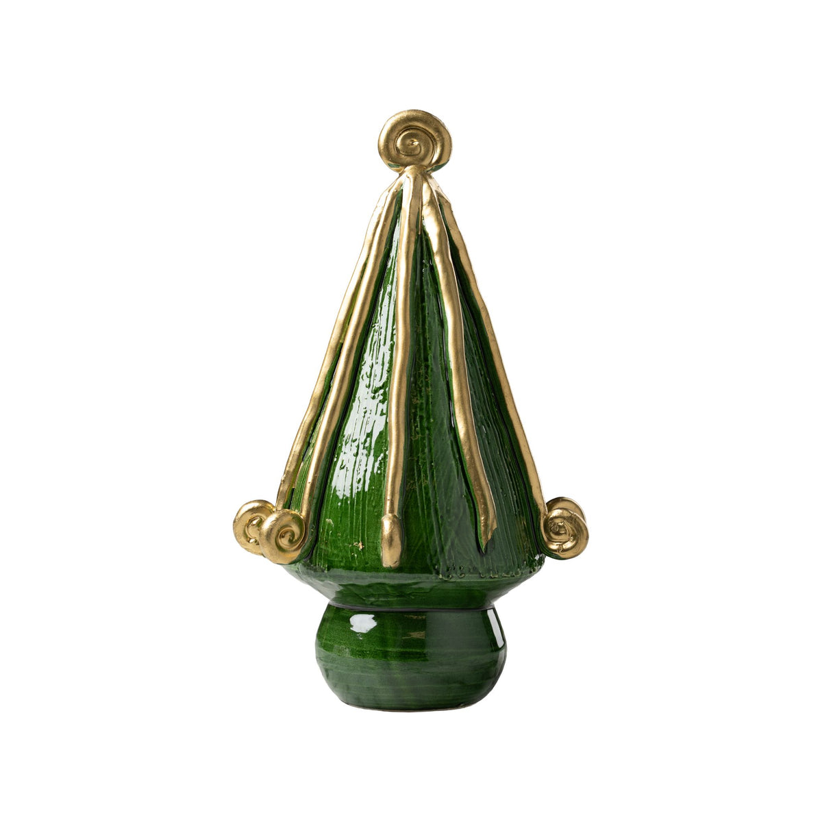 Green Christmas Tree with Gold Curl Accents