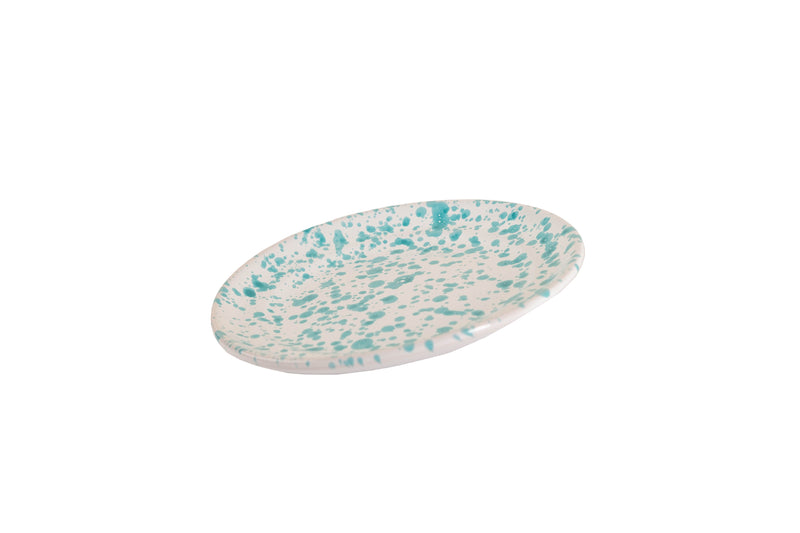 Taverna Speckled Dessert Plate, Turquoise/White, Set of 4