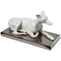 Laying Ceramic Dog on Platinum Base