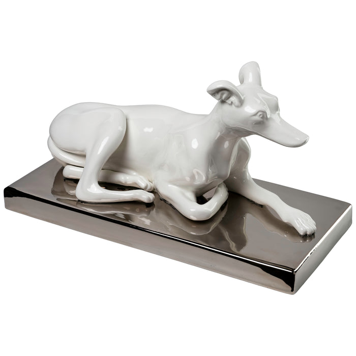 Laying Ceramic Dog on Platinum Base