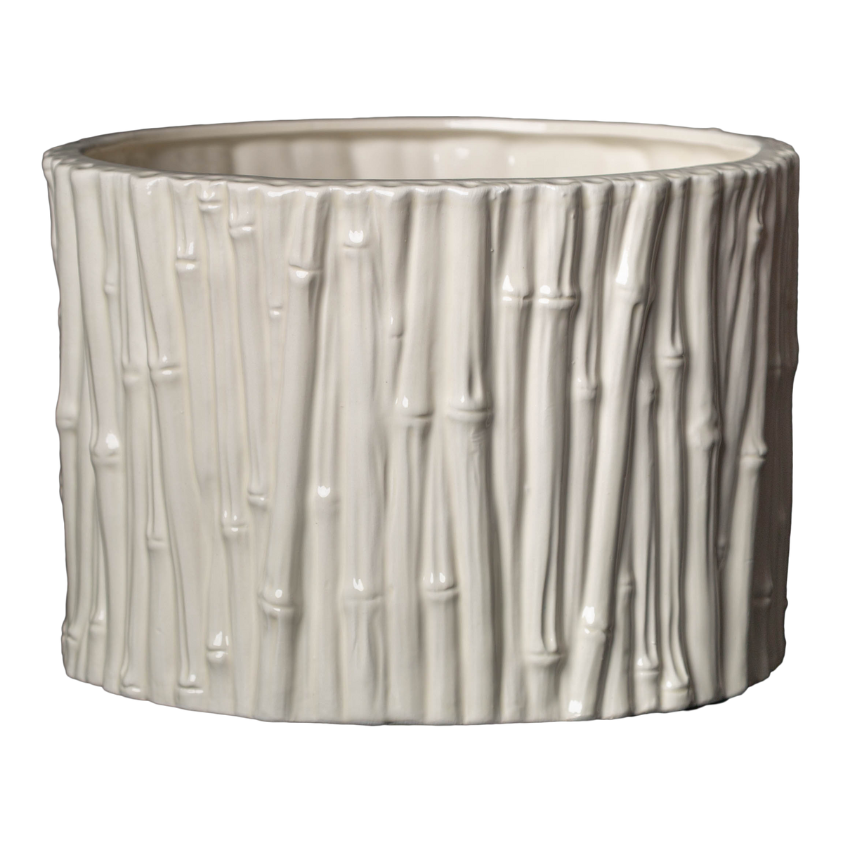 Small Bamboo Cachepot, Ivory