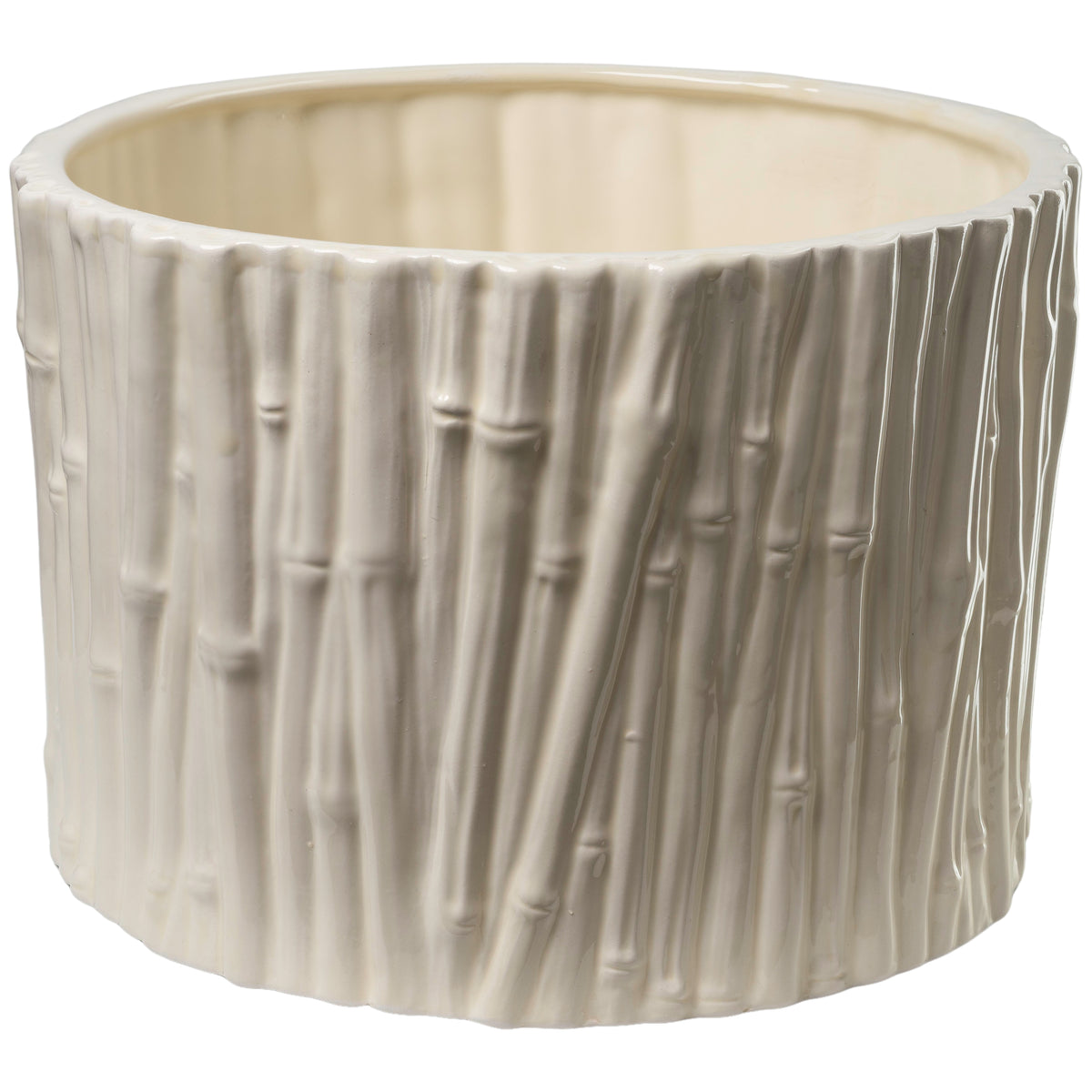 Large Bamboo Cachepot, Ivory