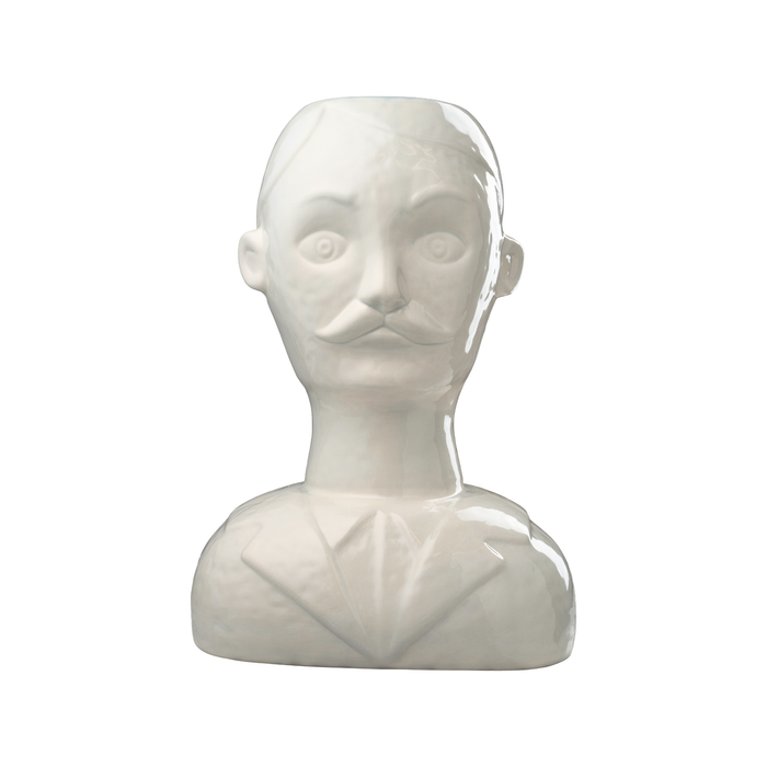 Vase, Male Head, White Glazed Ceramic