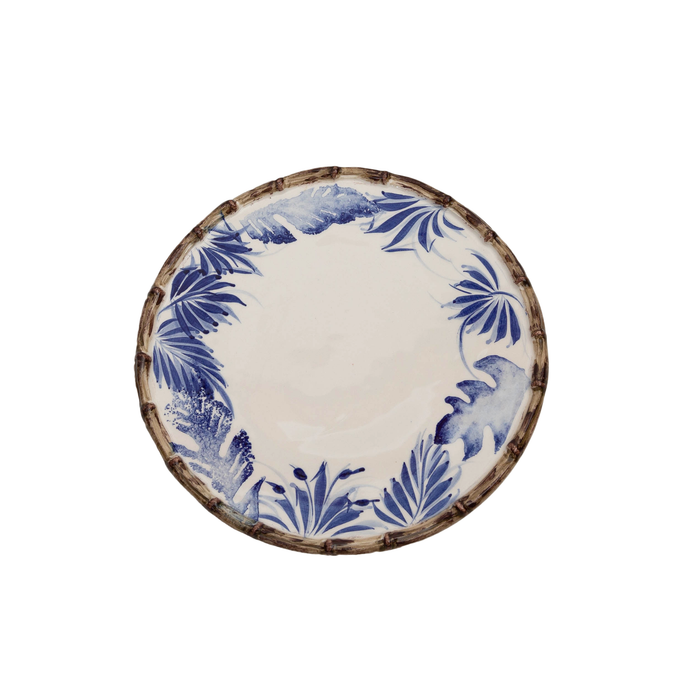 Compagnia Dinner Plate, Blue Leaves w/ Bamboo, Large, Set of 4