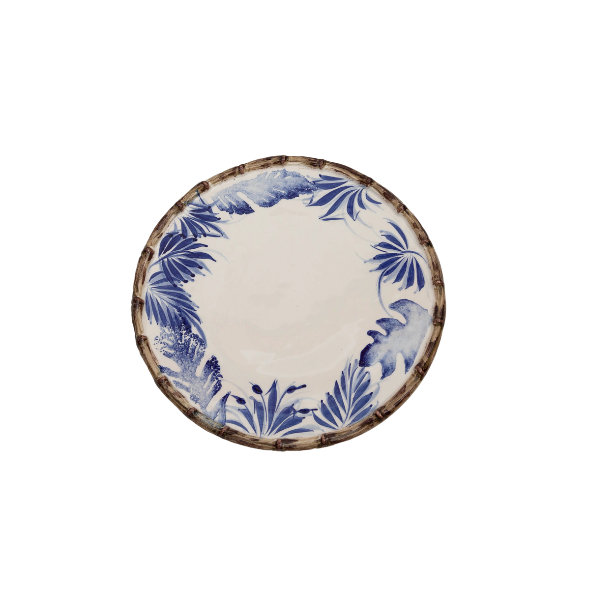 Compagnia Dessert Plate, Blue Leaves w/ Bamboo, Small, Set of 4
