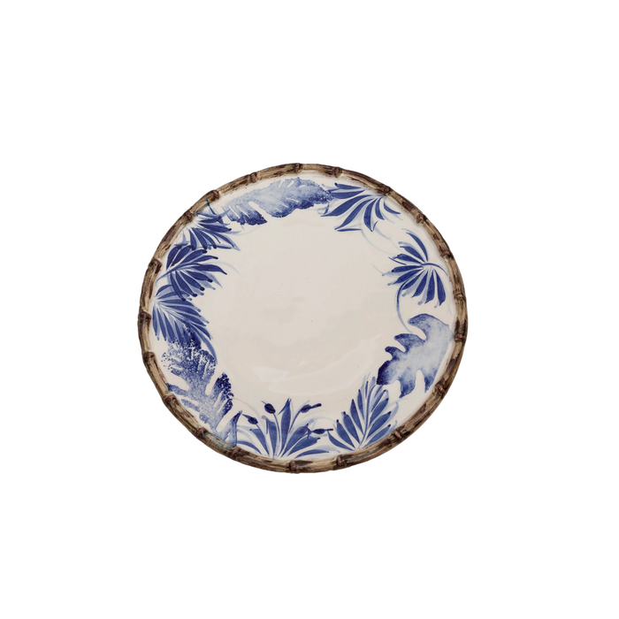 Compagnia Dessert Plate, Blue Leaves w/ Bamboo, Small, Set of 4