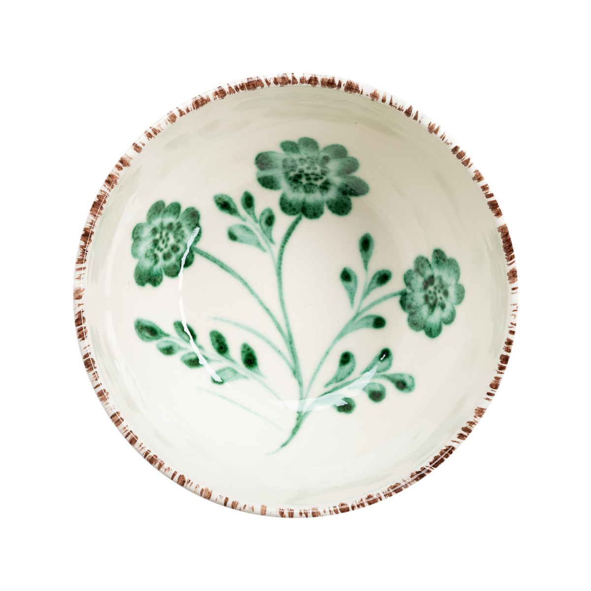Casa Nuno Bowl, Green with 3 Flowers, Set of 2