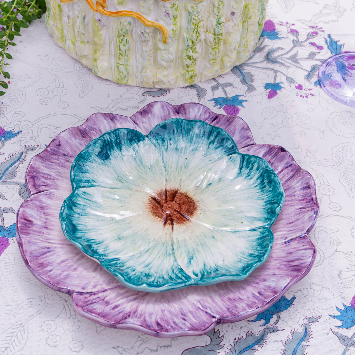 Elisabetta Flower Dessert Plate, Green, Set of 2