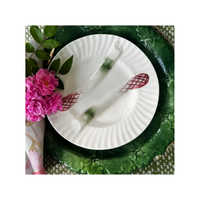Asparagus Plate, White w/ Green and Pink Details, Set of 2