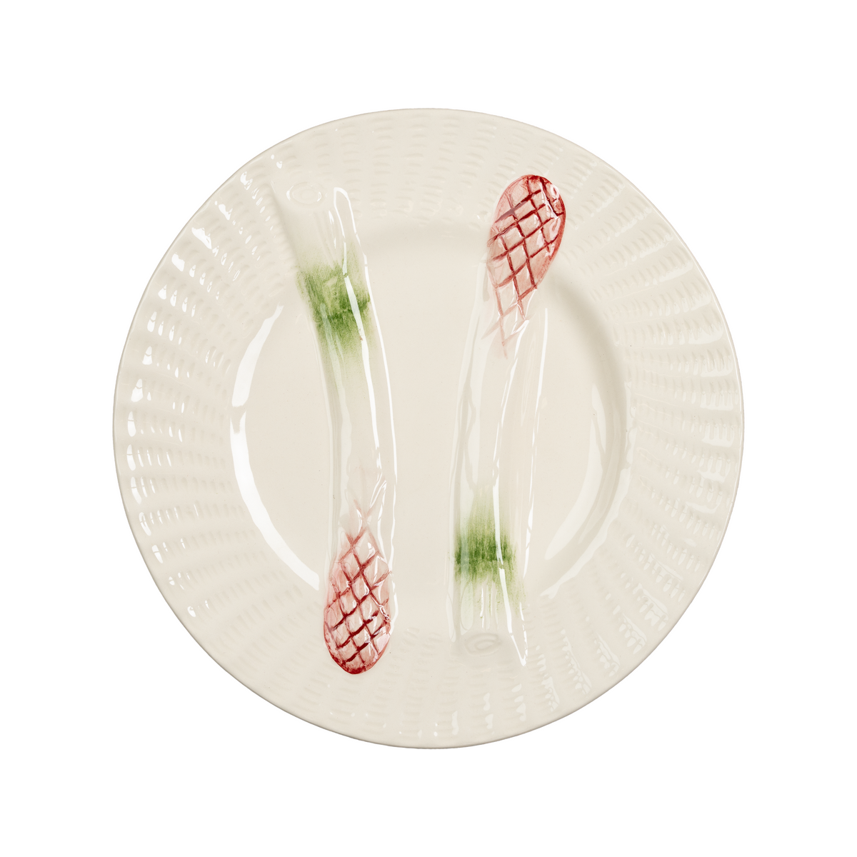 Asparagus Plate, White w/ Green and Pink Details, Set of 2