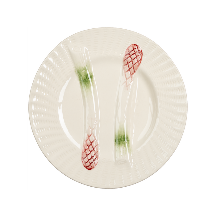 Asparagus Plate, White w/ Green and Pink Details, Set of 2