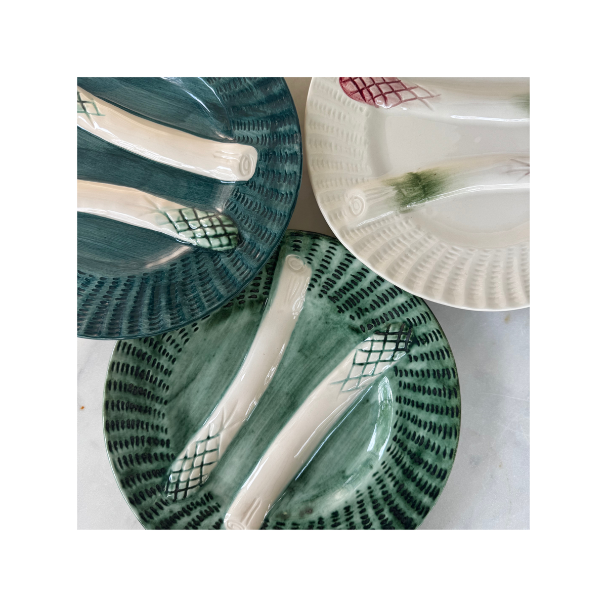 Asparagus Plate, Green w/ White, Set of 2