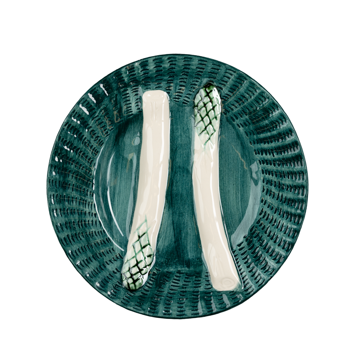 Asparagus Plate, Turquoise w/ White, Set of 2