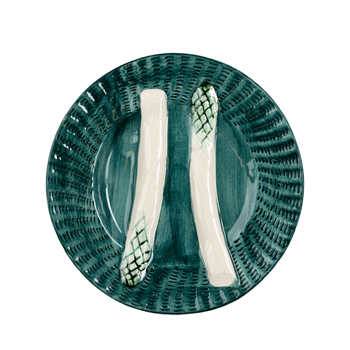 Asparagus Plate, Turquoise w/ White, Set of 2