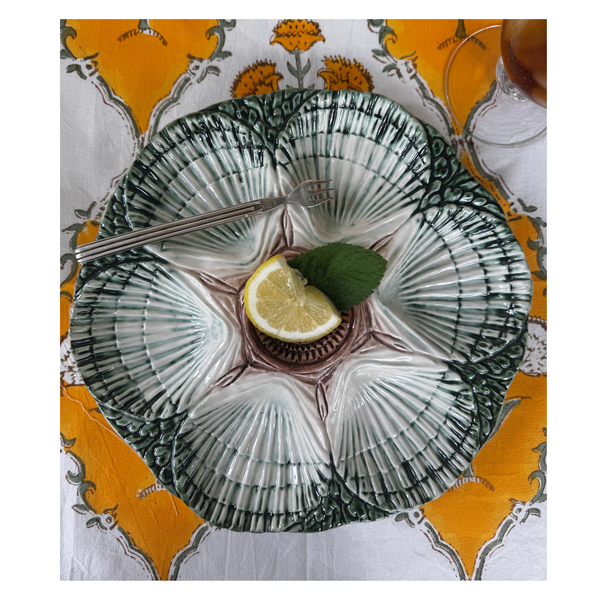 NOLA Oyster Plate, Green, Brown & Cream, Set of 2