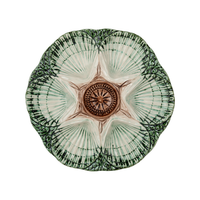 NOLA Oyster Plate, Green, Brown & Cream, Set of 2