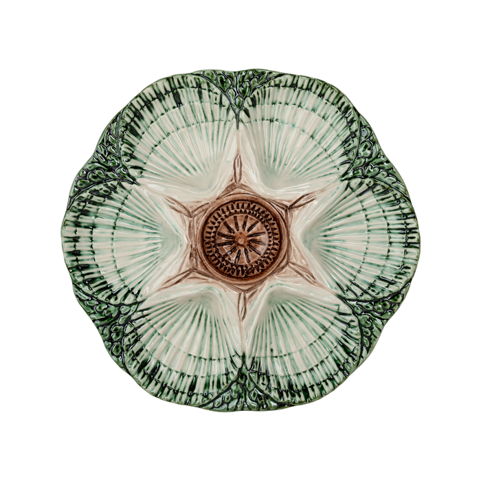 NOLA Oyster Plate, Green, Brown & Cream, Set of 2