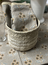 Gray with Yellow & Blue Flowers Napkin with Floral Lace Edge, Set of 8