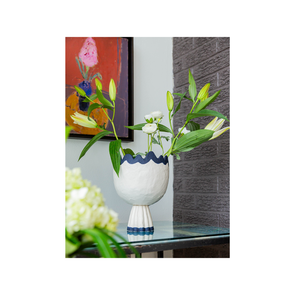 Rickrack Small Cachepot, Blue & White