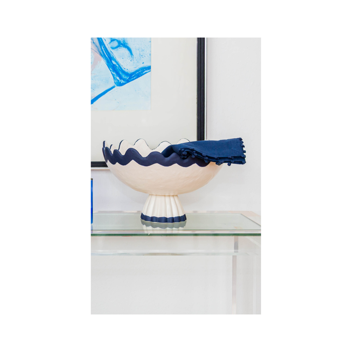 Rickrack Footed Bowl, Blue & White