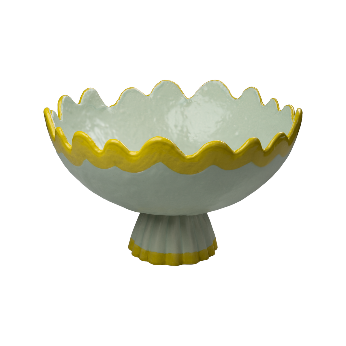 Rickrack Footed Bowl, Jade & Yellow