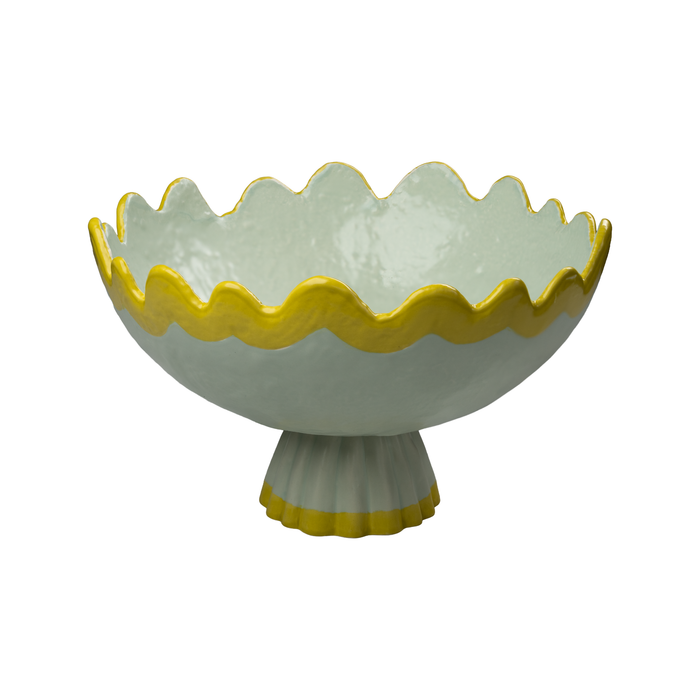 Rickrack Footed Bowl, Jade & Yellow