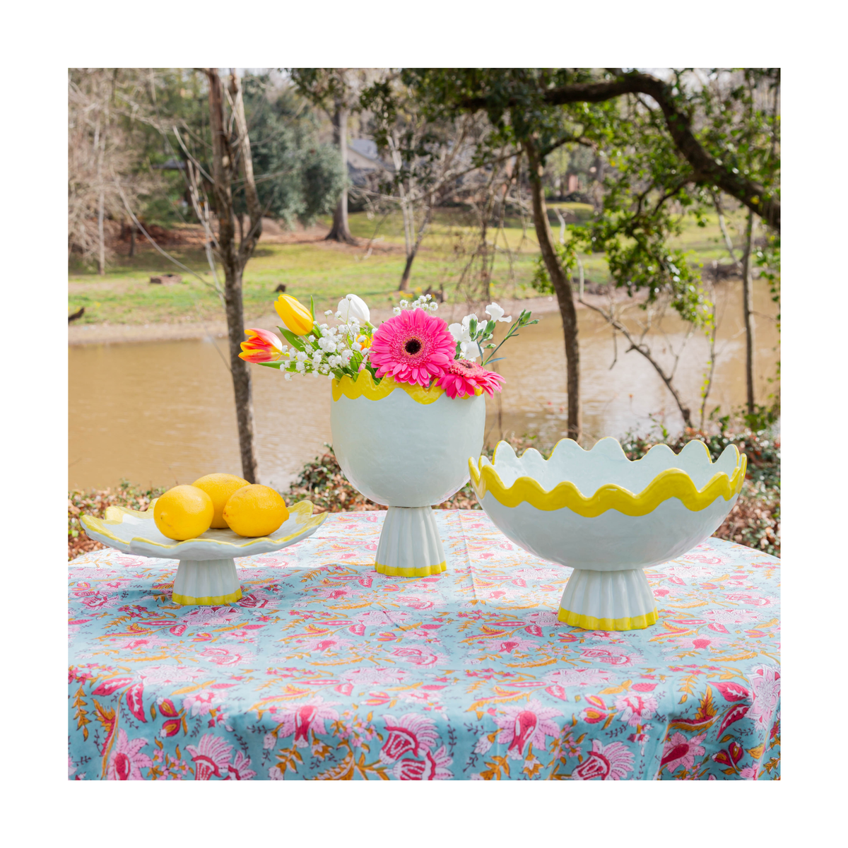 Rickrack Cake Plate, Jade & Yellow